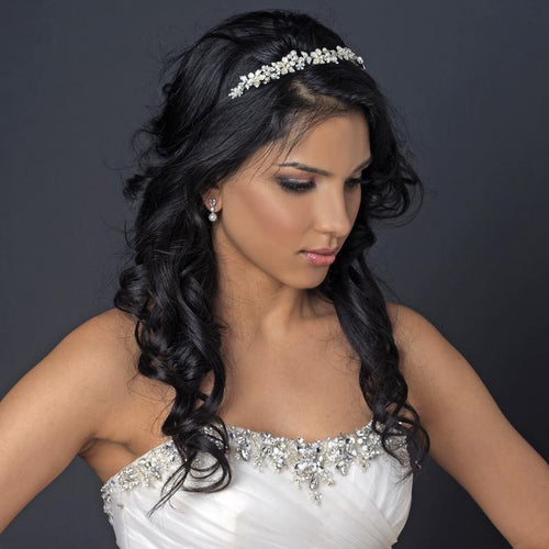 Lt Amber Blush Pearl  Crystal Headband - La Bella Bridal Accessories