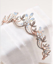 Opal Crystal Bridal Tiara Wedding Crown with Wavy Motif