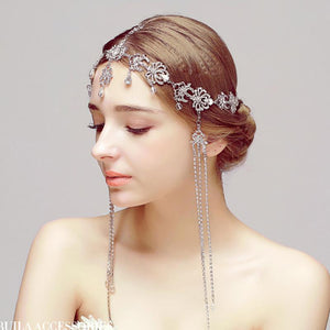 Romantic Forehead Headpiece with Crystals, Tassels and Dangles - La Bella Bridal Accessories