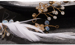 Crystal Feather Golden Beaded Bridal Hair Vine - La Bella Bridal Accessories