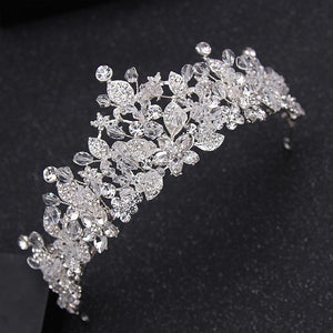 Gorgeous Crystal Floral Bridal Tiara Crown - La Bella Bridal Accessories