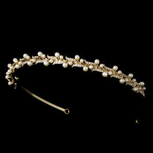 Gold Plated Crystal and Pearl Bridal Headband - La Bella Bridal Accessories