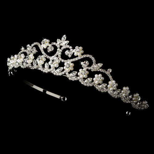 Pearl and Crystal Bridal Tiara - La Bella Bridal Accessories