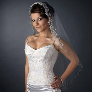 Bridal Veil with Lace, Beads Sequins - La Bella Bridal Accessories