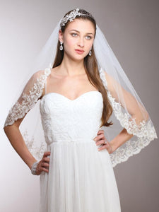 Bridal Veil with Crystal Lace Edge - La Bella Bridal Accessories
