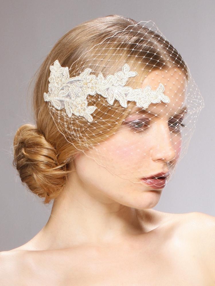 Birdcage Blusher Veil with Vintage Lace - La Bella Bridal Accessories