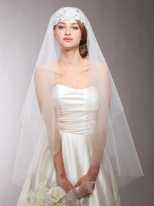 Renaissance Beaded Lace Applique Juliet Wedding Veil - La Bella Bridal Accessories