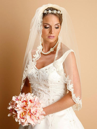 Lace Embroidered Mantilla Wedding Veil - La Bella Bridal Accessories