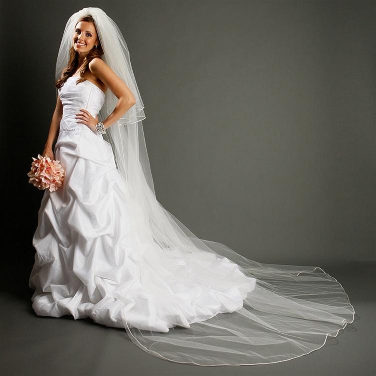 Cathedral Length Bridal Veil with Satin Corded Edge - La Bella Bridal Accessories
