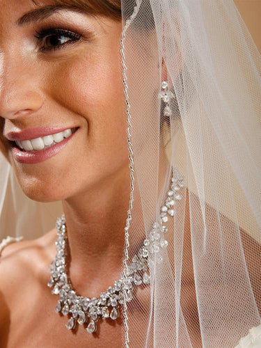 One Layer Bridal Veil with Zig Zag Bugle Bead Edging - La Bella Bridal Accessories