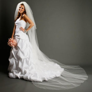 Two Layer Cathedral Length Wedding Veil Cut Edge - La Bella Bridal Accessories