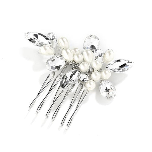 Crystal and Pearl Bridal Hair Comb - La Bella Bridal Accessories