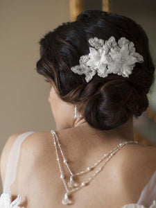 Beaded Floral Lace Bridal Comb - La Bella Bridal Accessories