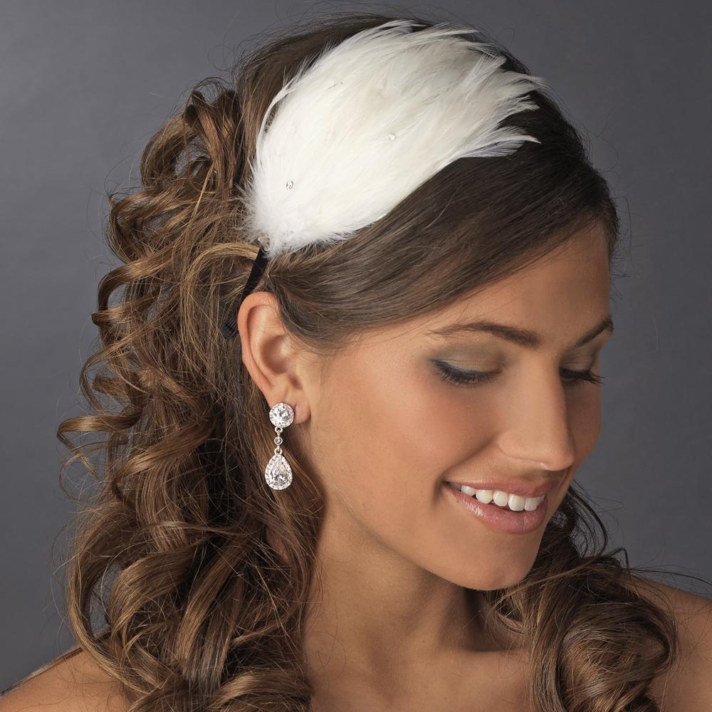 Feather & Austrian Crystal Bridal Veil Comb - Elegant Bridal Hair  Accessories
