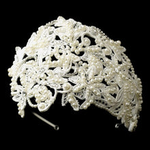 Russian Lace Pearls & Crystal Bridal Cap Headpiece - La Bella Bridal Accessories