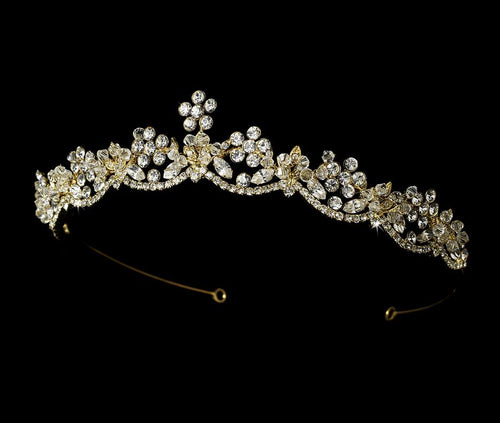 Floral Crystal Tiara - La Bella Bridal Accessories