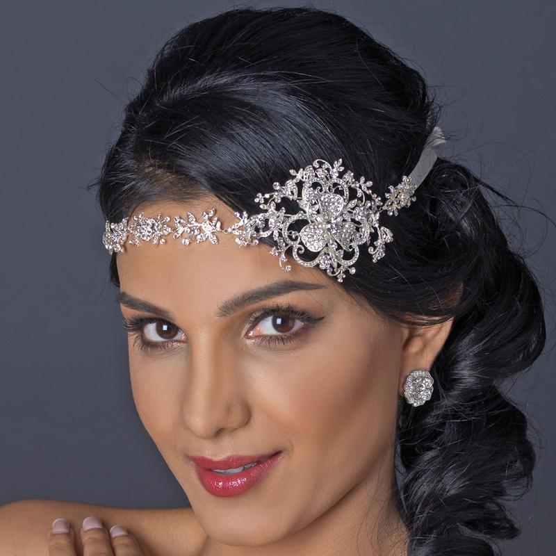 Floral Crystal Ribbon Headband - La Bella Bridal Accessories