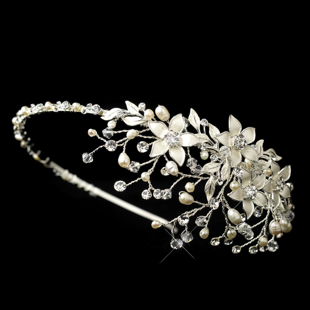 Pearl Crystal Side Accent Bridal Headband - La Bella Bridal Accessories
