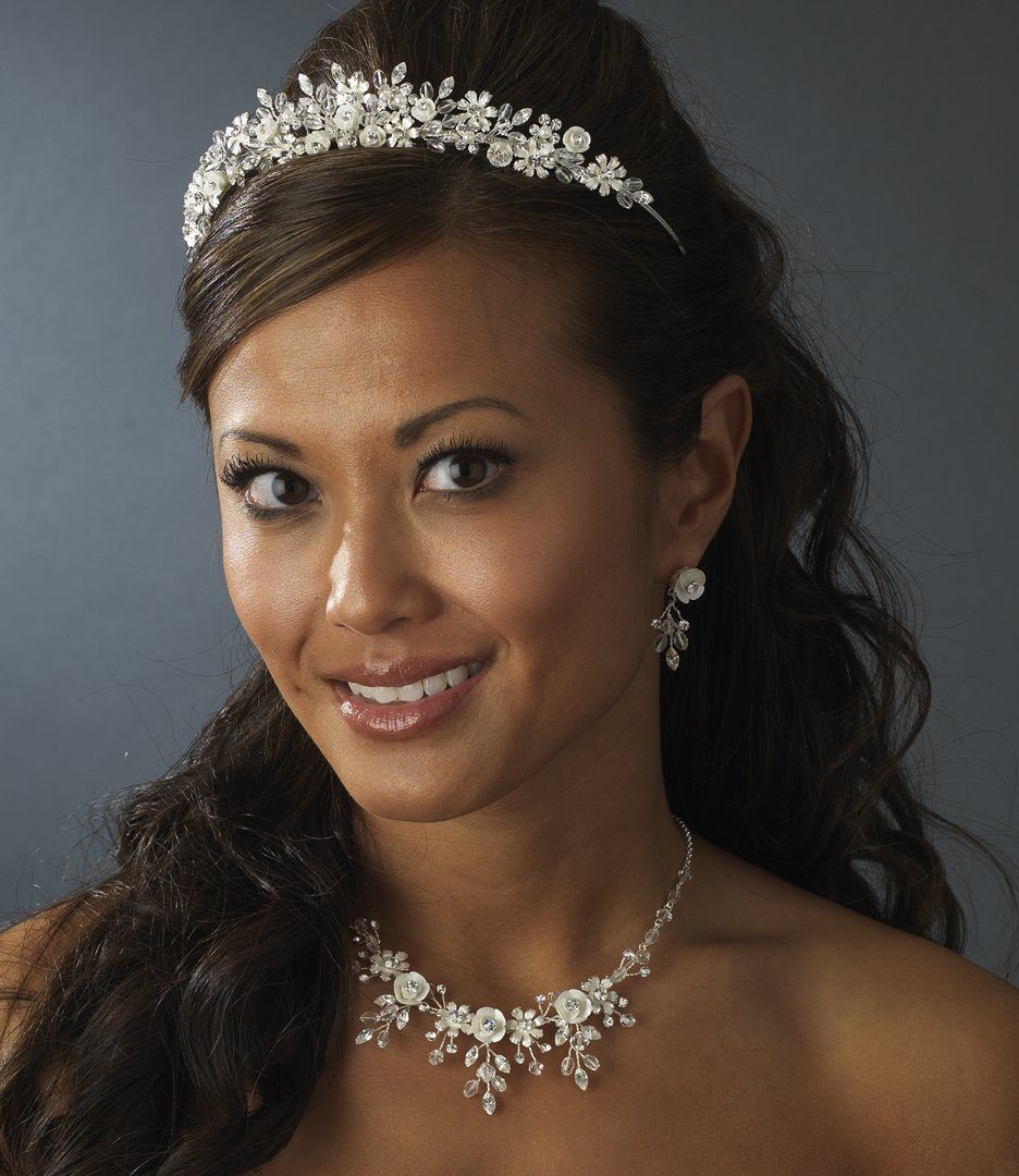 Light Pale-Gold Pink or Silver Ivory Floral Bridal Tiara - La Bella Bridal Accessories