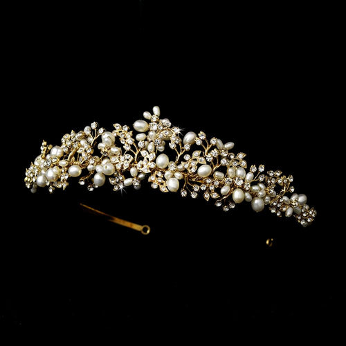 Crystal Freshwater Pearl Bridal Tiara - La Bella Bridal Accessories