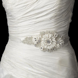 Beaded Crystal Silk Flower Wedding Belt Sash - La Bella Bridal Accessories