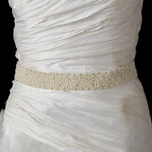 Ivory Pearl Glass Bead Wedding Sash Belt - La Bella Bridal Accessories