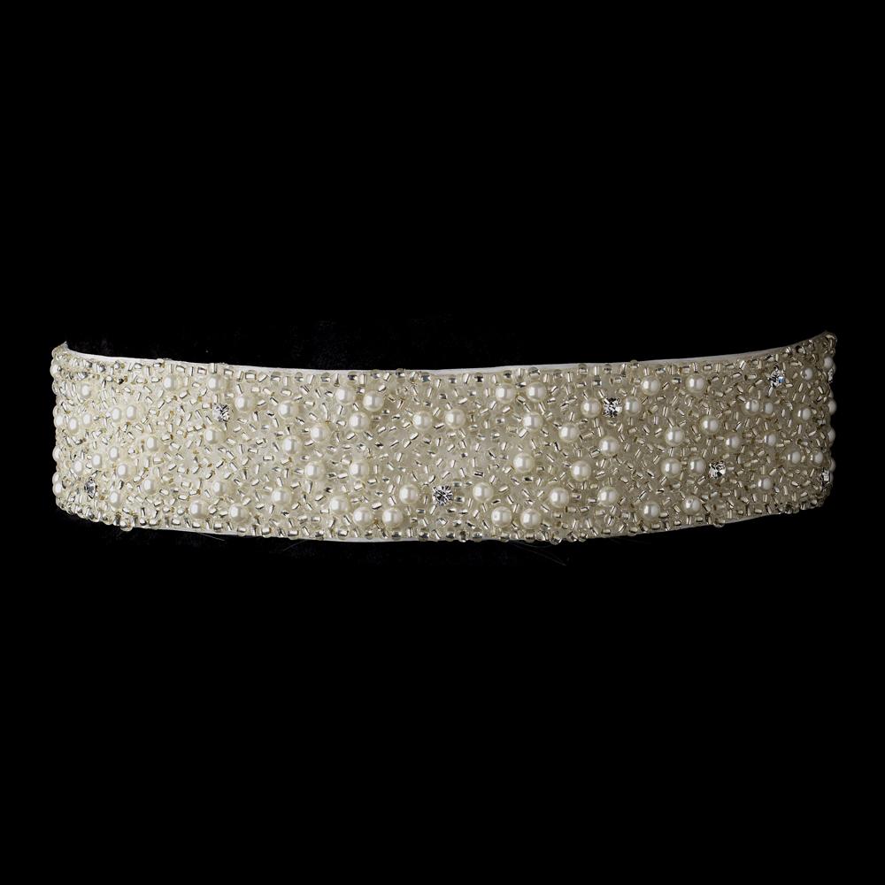 Pearl, Crystals Glass Bead Wedding Sash Bridal Belt - La Bella Bridal Accessories