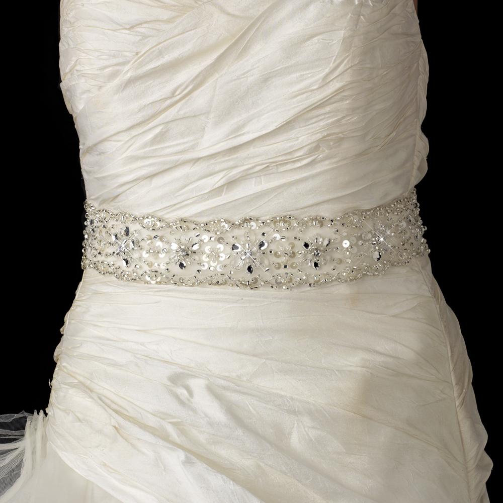 Beaded Sash Bridal Belt with Crystals, Bugle Beads Sequins - La Bella Bridal Accessories