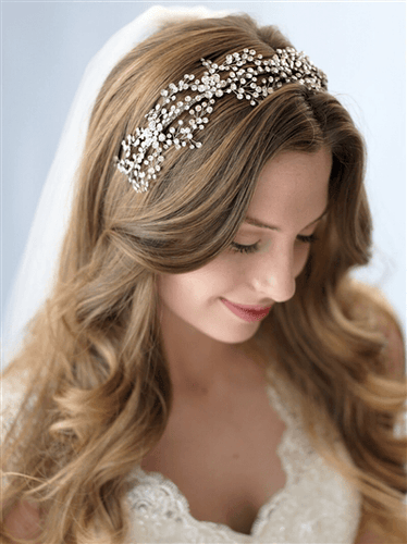 Floral Crystal Couture Headband Tiara - La Bella Bridal Accessories