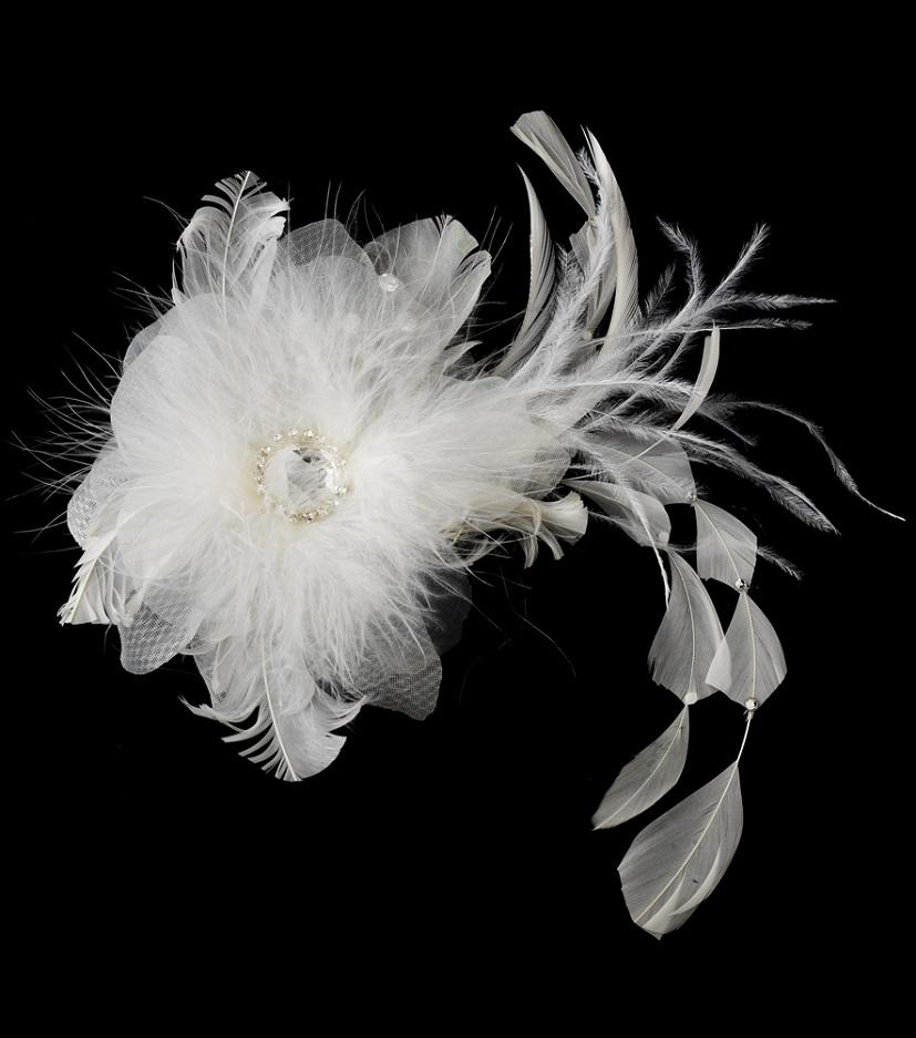 Feather Crystal Flower Clip - La Bella Bridal Accessories
