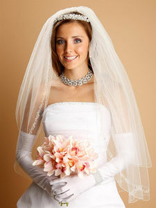 Bridal Veil with Pearls, Swarovski Crystals, Seeds Threaded Chain - La Bella Bridal Accessories