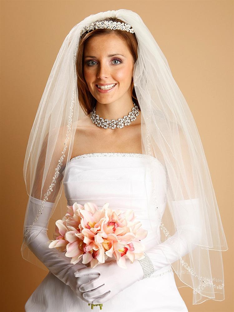 Swarovski -crystallized BridalVeil Miley Swarovski Crystal Tulle Veil – Dove Grey Bridal main image 4