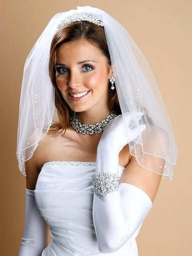 Darling 2 layer Bridal Veil with pearls sequins - La Bella Bridal Accessories