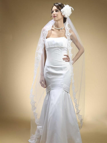 Long Bridal Veil, Pearl Lace Trim - La Bella Bridal Accessories