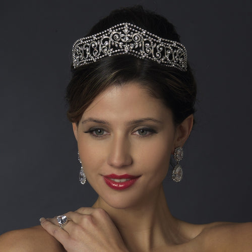 Antique Silver Crystal Bridal Tiara Headpiece - La Bella Bridal Accessories