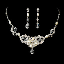 silver-plated-swarovski-crystal-freshwater-pearl-bridal-jewelry-set, silver, necklace, earring set