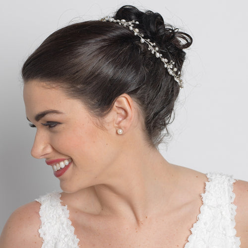 Golden Crystal & Freshwater Pearl Bridal Hair Vine