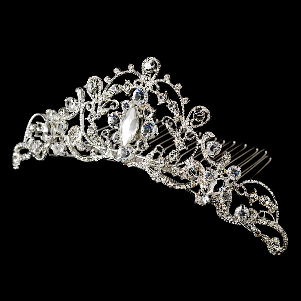 Regal Silver Wedding Crystal Tiara Bridal Comb – La Bella Bridal ...