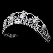 Sparkling Swarovski Crystal Silver Tiara with Blue Accents - La Bella Bridal Accessories