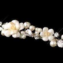Pretty Ivory Porcelain Flower Pearl Crystal Bridal Headband