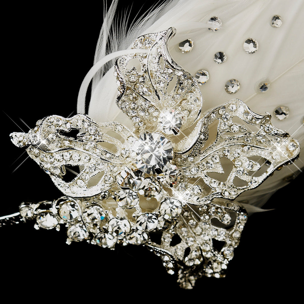 Crystal Feather Side Accented Wedding Headpiece - La Bella Bridal Accessories