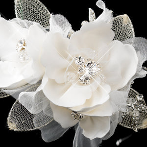 Satin Flower & Mesh Petals & Crystal Bridal Headband