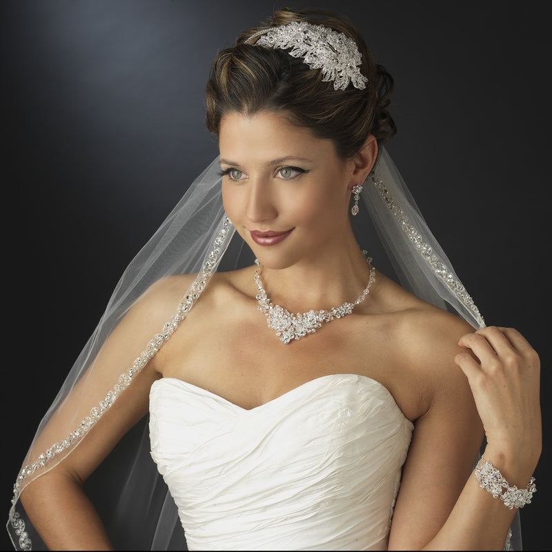 Antique Silver Swarovskii Crystal Side Accented Headband Antique Silver Swarovskii Crystal Side Accented Headband