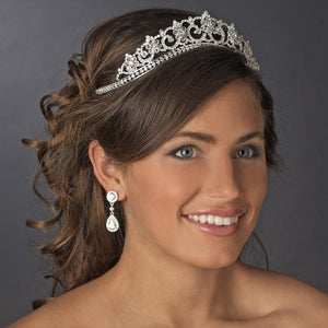 Royal Swarovski Crystal Floral Tiara Crown - La Bella Bridal Accessories