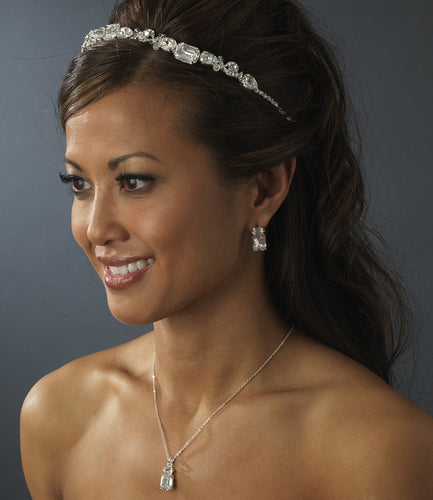 Silver Plated Crystal Bridal Headband - La Bella Bridal Accessories