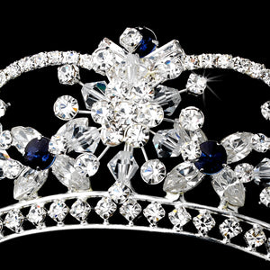Sparkling Swarovski Crystal Tiara with Dark Blue Accents - La Bella Bridal Accessories