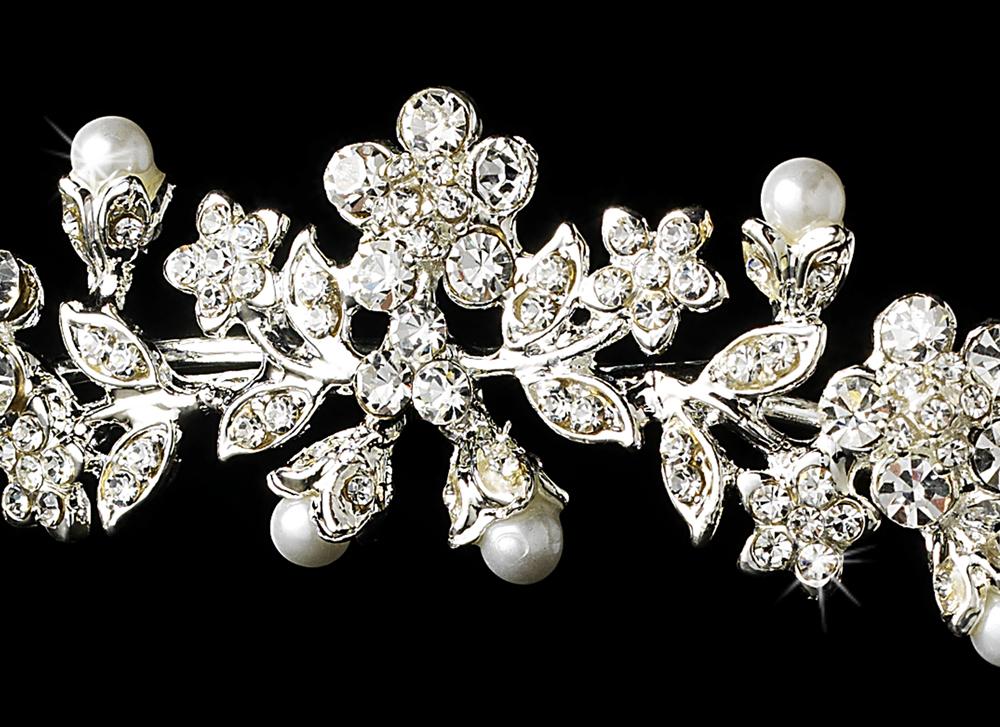 Crystal Pearl Floral Headband - La Bella Bridal Accessories