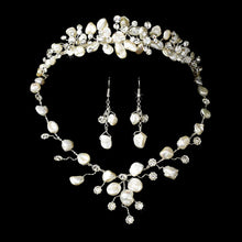 Freshwater pearl and floral crystal tiara & jewelry set - La Bella Bridal Accessories