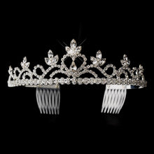 Silver Plated Navette & Round Crystal Heart Tiara - La Bella Bridal Accessories