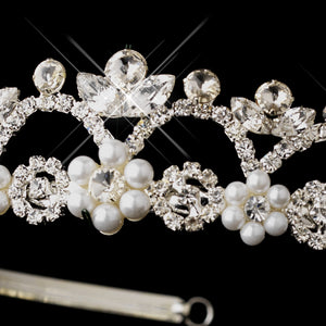 Silver Crystal & Pearl Dainty Tiara Headpiece - La Bella Bridal Accessories